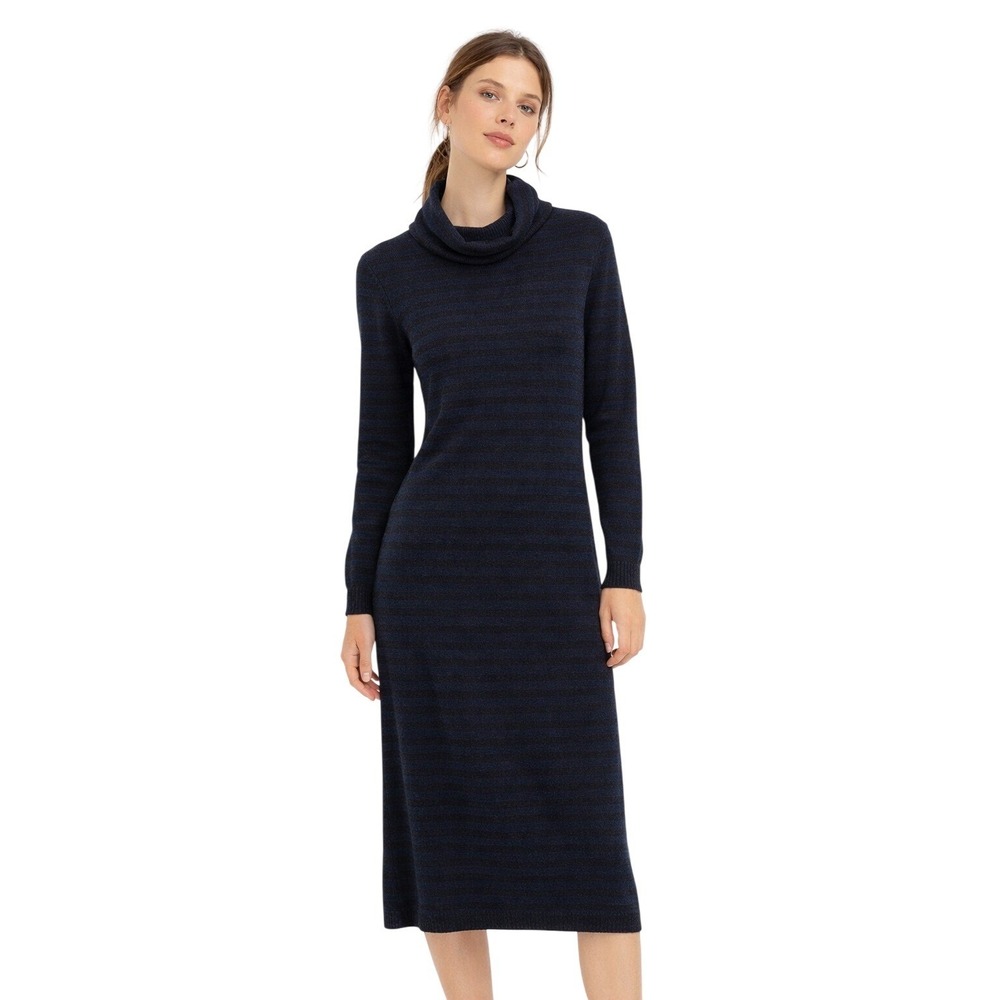 PERUVIAN CONNECTION Pima Cotton Striped Cowl Neck Sweater Dress Size S